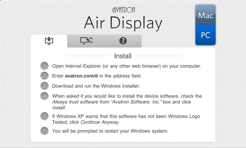 програма Air Display для підключення ноутбука бездротового зв'язку