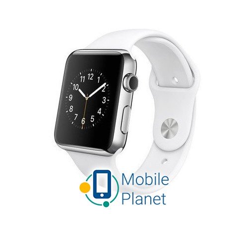 Часы Apple Watch 42mm Stainless Steel Case with White Sport Band (MJ3V2)