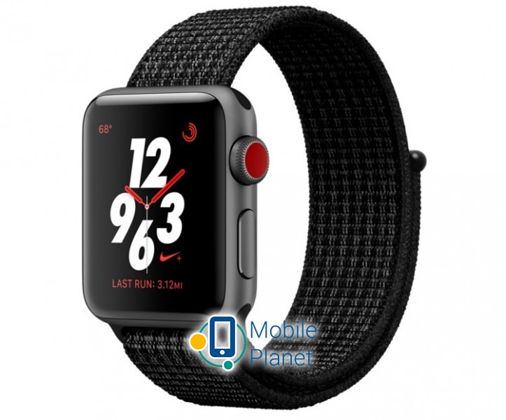 Часы Apple Watch Nike Series 3 (GPS Cellular) 38mm Space Gray Aluminum w. Black/Pure PlatinumSport L. (MQL82)