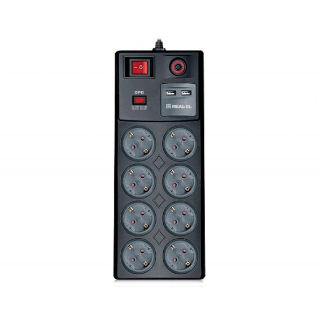 Сетевой фильтр REAL-EL RS-8F USB CHARGE 3m, black (EL122300004) (UA)