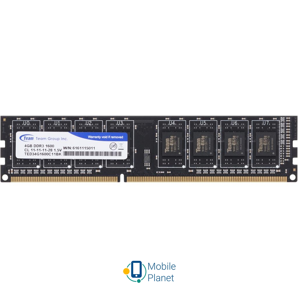 Оперативна пам'ять DDR3 4GB 1600 MHz Team (TED34GM1600C1101 / TED34G1600C1101)