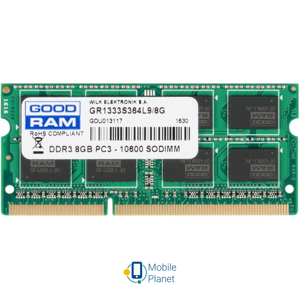 Оперативна пам'ять SoDIMM DDR3 8GB 1333 MHz GOODRAM (GR1333S364L9/8G) (UA)