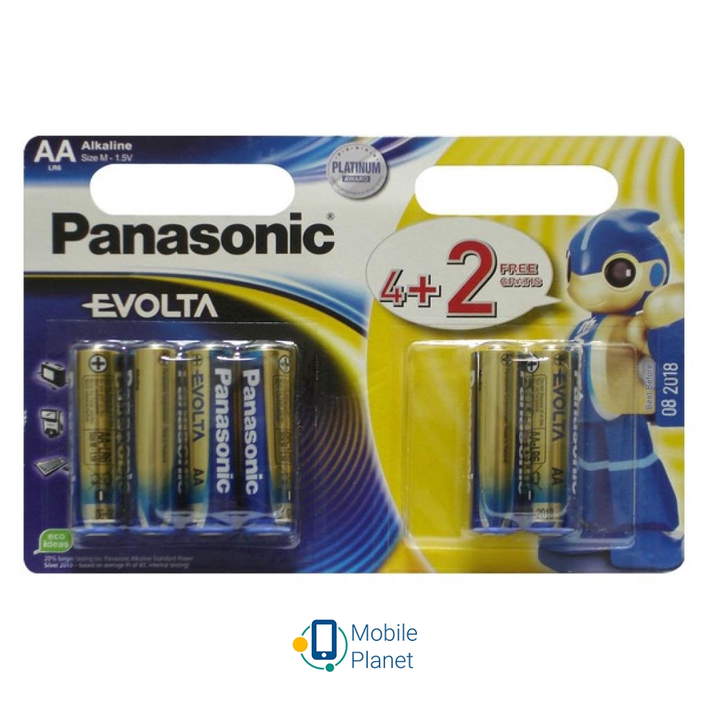 Батарейка PANASONIC AA LR06 Evolta * 6(4+2) (LR6EGE/6B2F)