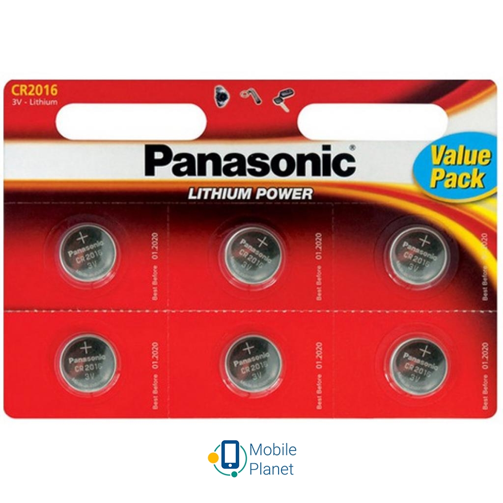 Батарейка PANASONIC CR 2016 * 6 LITHIUM (CR-2016EL/6B)