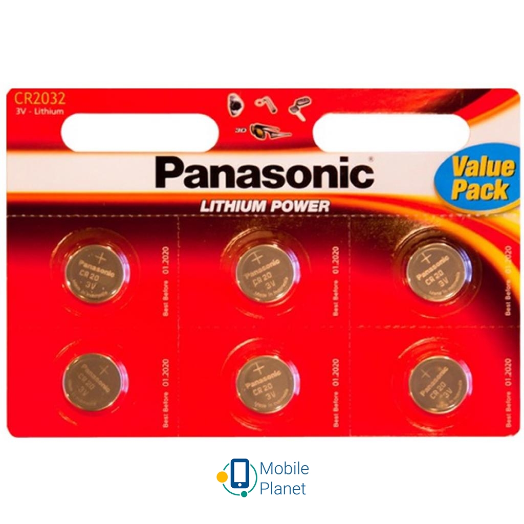 Батарейка PANASONIC CR 2032 * 6 LITHIUM (CR-2032EL/6B)