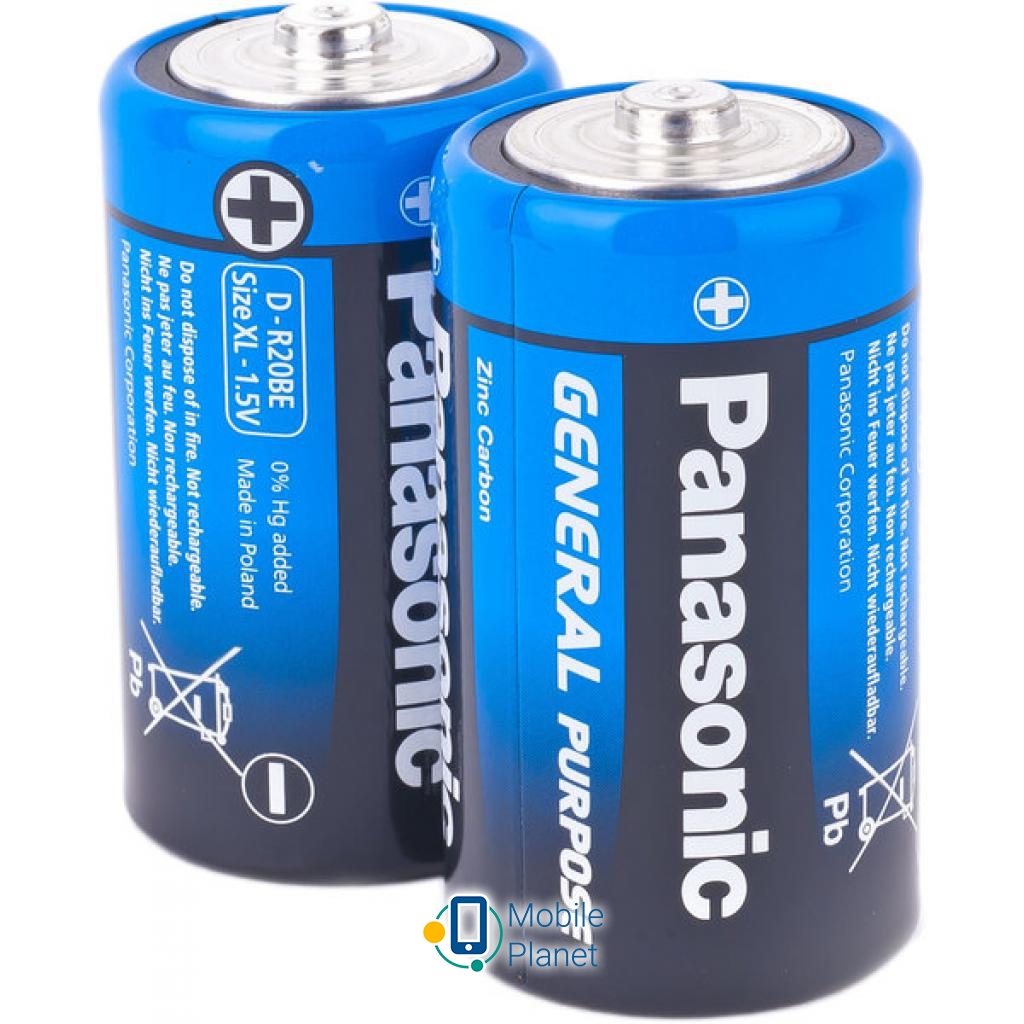 Батарейка PANASONIC D ( R20 ) GENERAL PURPOSE TRAY ZINK-CARBON * 2 (R20BER/2P) (UA)