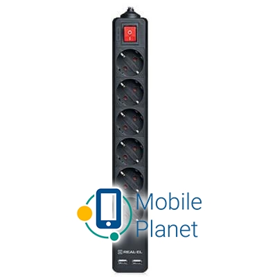Сетевой фильтр REAL-EL REAL-EL RS-6 PROTECT USB, 5m, black (EL122300018) (UA)
