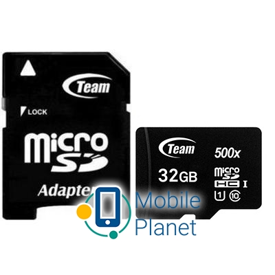 Карта пам'яті MicroSDHC 32GB UHS-I Class 10 Team Black + SD-adapter (TUSDH32GCL10U03) (UA)