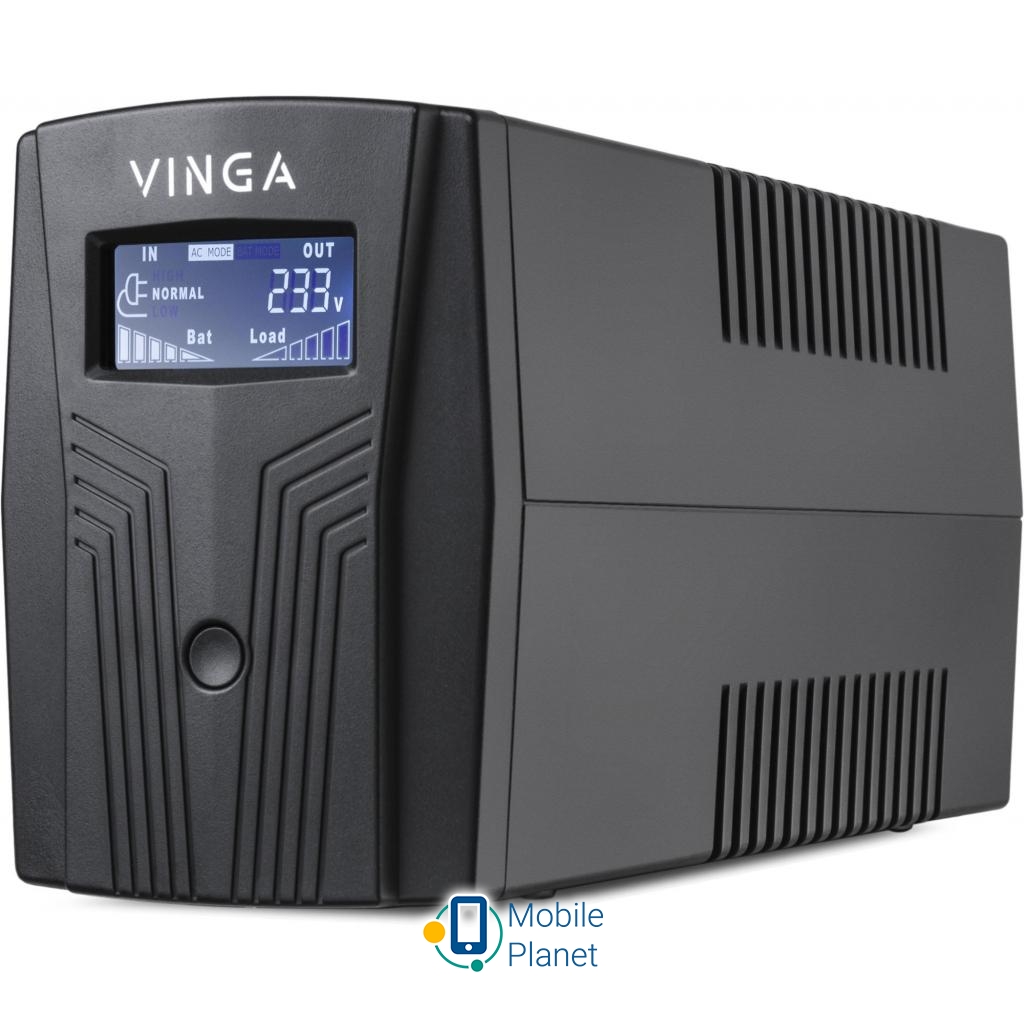 Источник бесперебойного питания Vinga LCD 800VA plastic case with USB+RJ45 (VPC-800PU) (UA)