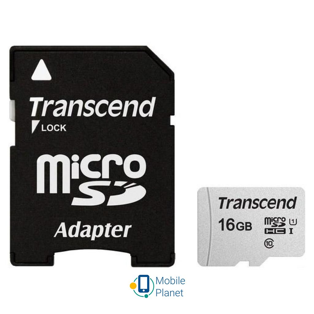 Карта пам'яті Transcend 16GB microSDHC class 10 UHS-I U1 (TS16GUSD300S-A) (UA)