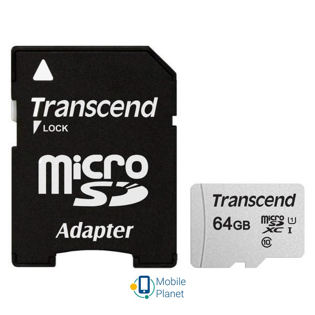 Карта пам'яті Transcend 64GB microSDXC class 10 UHS-I U1 (TS64GUSD300S-A) (UA)