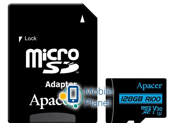 Карта памяти Apacer microSDXC 128GB UHS-I U3 V30 (AP128GMCSX10U7-R) + SD адаптер (UA)