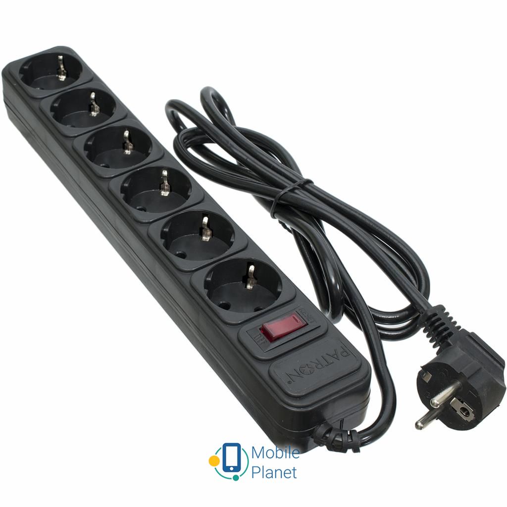 Сетевой фильтр PATRON 1.8 m3*1mm2 (SP-1062) 6 розеток BLACK (EXT-PN-SP-1062) (UA)