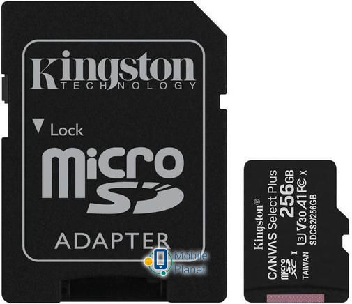 Карта пам'яті Kingston microSDHC 256GB Canvas Select + A1 (W100 / W85) + SD адаптер (SDCS2 / 256GB)