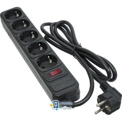 Мережевий фільтр PATRON 1.8 m3 * 1.5mm2 (SP-1652) 5 розеток BLACK (EXT-PN-SP-1652) (UA)