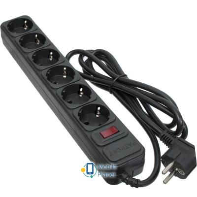 Мережевий фільтр PATRON 1.8 m3 * 1.5mm2 (SP-1662) 6 розеток BLACK (EXT-PN-SP-1662) (UA)