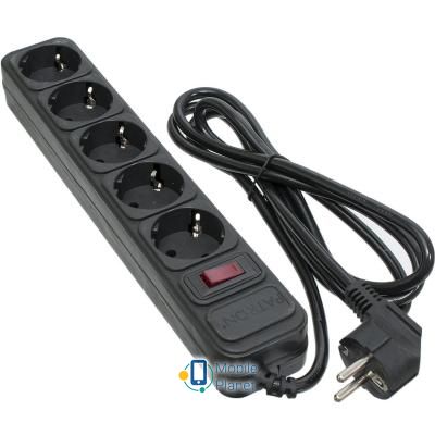 Сетевой фильтр PATRON 1.8 m3*1mm2 (SP-1052) 5 розеток BLACK (EXT-PN-SP-1052) (UA)