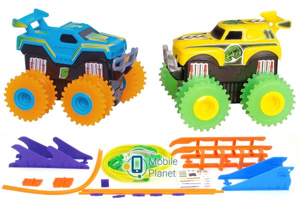 Машинки на бат. Trix Trux набор 2 машинки с трассой (синий+желтый) (JLT-AS332BY)