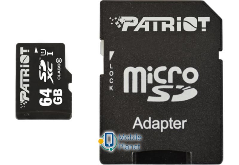 Карта пам'яті MicroSDXC 64GB UHS-I Class 10 Patriot LX + SD-adapter (PSF64GMCSDXC10) (UA)