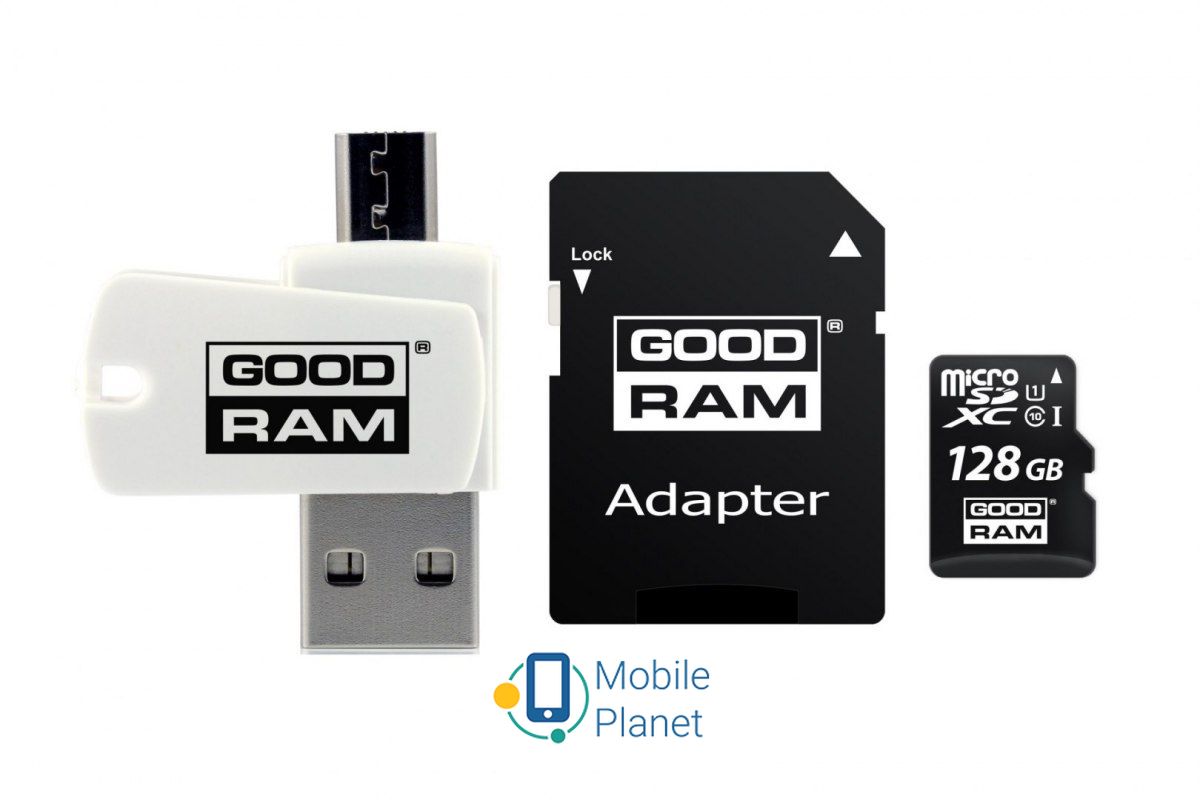 Карта пам'яті MicroSDXC 128GB UHS-I Class 10 Goodram + SD-adapter + OTG Card reader (M1A4-1280R12)