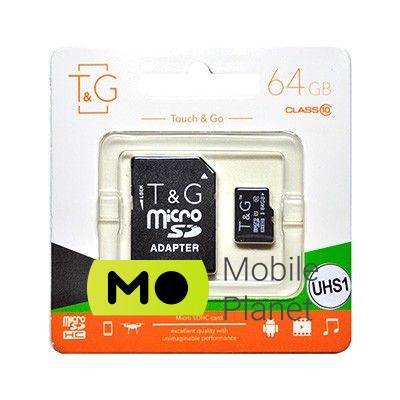 Карта пам'яті MicroSDHC 64GB UHS-I Class 10 T & G + SD-adapter (TG-64GBSDCL10-01) (UA)