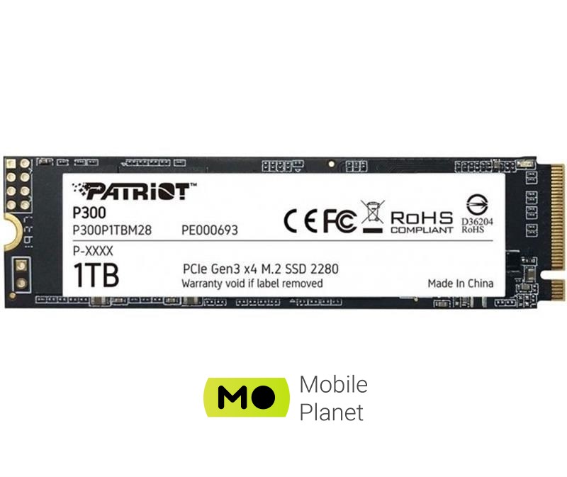 SSD диск 1TB Patriot P300 M.2 2280 PCIe NVMe 3.0 x4 TLC (P300P1TBM28)