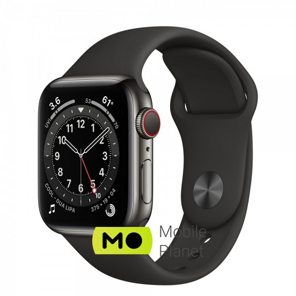 Годинники Apple Watch Series 6 (GPS Cellular) 40mm Graphite Stainless Steel Case with Black Sport Band (M02Y3/M06X3)
