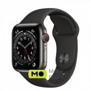 Apple Watch Series 6 (GPS Cellular) 40mm Graphite Stainless Steel Case with Black Sport Band (M02Y3/M06X3)
