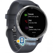Garmin Venu Silver Stainless Steel Bezel w. Granite Blue and Silicone B. (010-02173-01)
