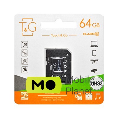 Карта пам'яті 64GB UHS-I U3 Class 10 T&G + SD-adapter (TG-64GBSDU3CL10-01)