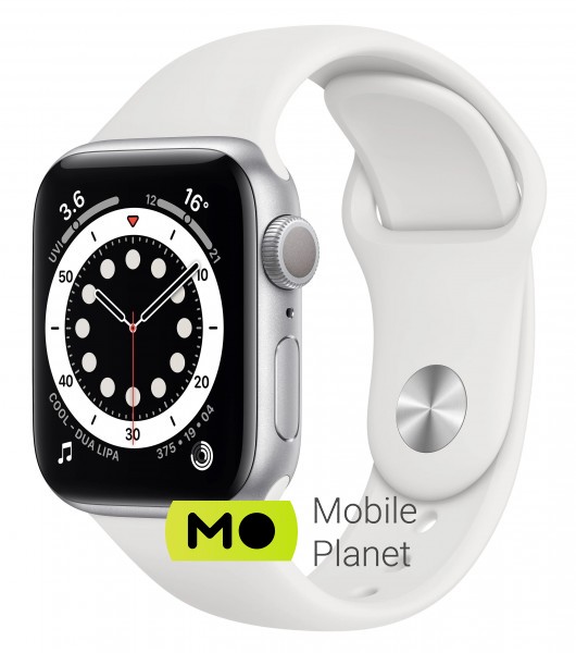 Годинники Apple Watch Series 6 44mm Silver Aluminium Case with White Sport Band (M00D3)
