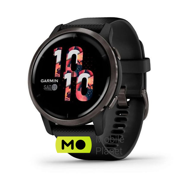 Garmin Venu 2 Slate Stainless Steel Bezel with Black Case and Silicone Band (010-02430-11/01)