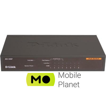 Комутатор некерований D-Link DGS-1008P (UA)