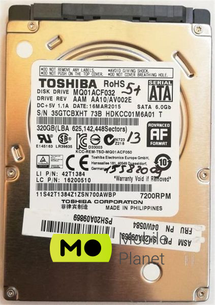 Жесткий диск HDD 2.5 SATA 320GB Toshiba 7200rpm (MQ01ACF032)