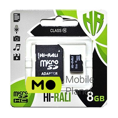 Карта пам'яті MicroSDHC 8GB Class 10 Hi-Rali + SD-adapter (HI-8GBSDCL10-01)