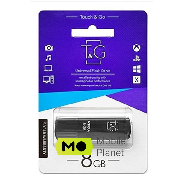 Флеш пам `ять USB 8GB T&G 121 Vega Series Black (TG121-8GBBK)