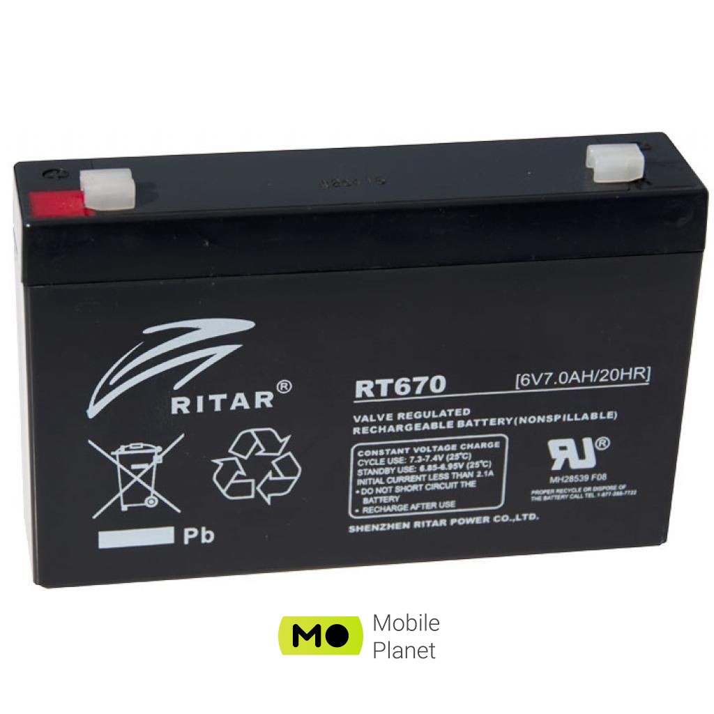 Акумуляторна батарея Ritar RT670, 6V-7.0Ah (RT670) (UA)