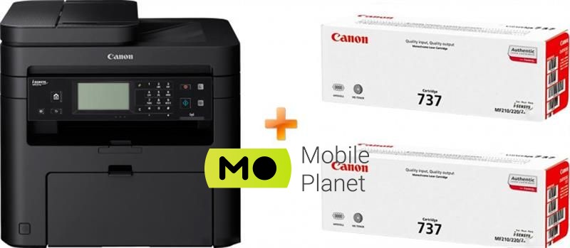 А4 ч / б Canon i-SENSYS MF237w c Wi-Fi (1418C170AA) + 2 картриджа Canon 737 (UA)