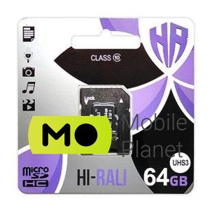 Карта пам'яті MicroSDXC 64GB UHS-I / U3 Class 10 Hi-Rali + SD-adapter (HI-64GBSDU3CL10-01)