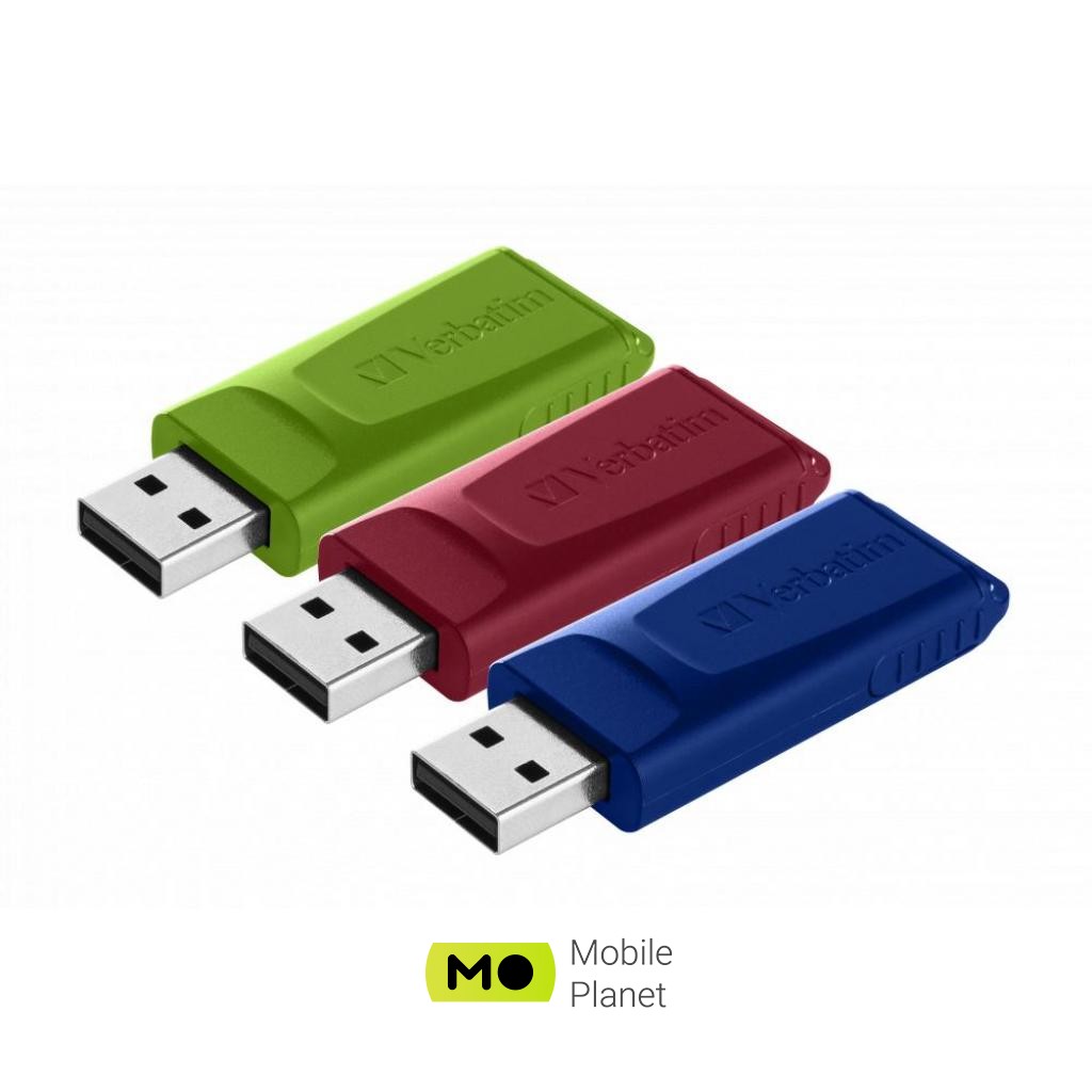 Флеш пам `ять Verbatim 3x16GB Slider Red / Blue / Green USB 2.0 (49326) (UA)