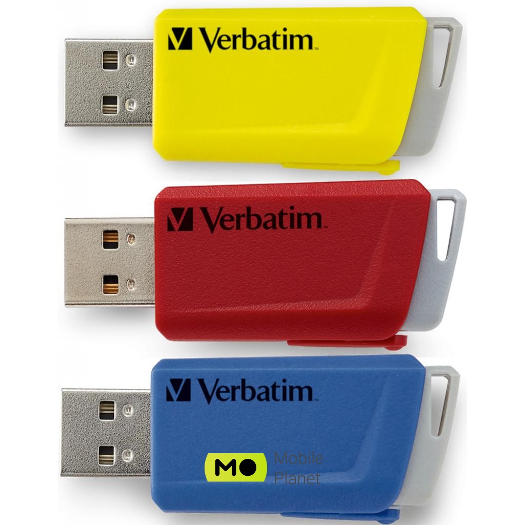 Флеш пам `ять Verbatim 3x16GB Store n Click Red / Blue / Yellow USB 3.2 (49306) (UA)