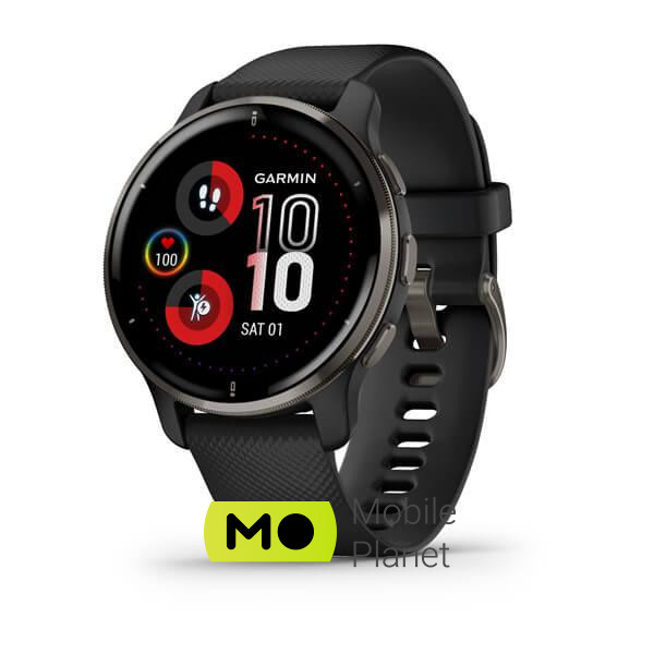 Garmin Venu 2 Plus Slate Stainless Steel Bezel with Black Case and Silicone Band (010-02496-01/11/51)