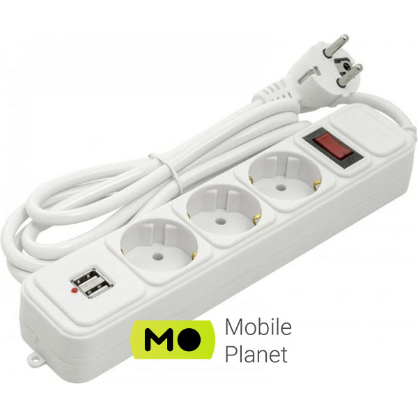Мережевий фільтр PowerPlant 1.8 м, 3 розетки, USB (PPSA10M18S3U) (PPSA10M18S3U) (UA)