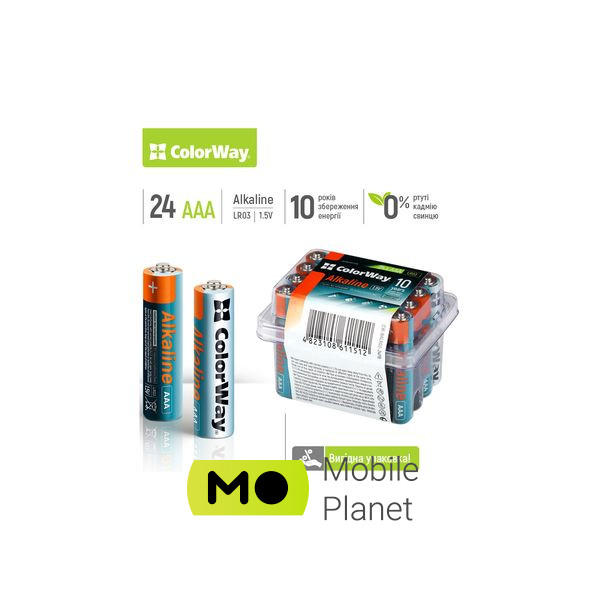 Батарейка ColorWay AAA LR03 Alkaline Power (лужні) * 24шт plastic box (CW-BALR03-24PB) (UA)