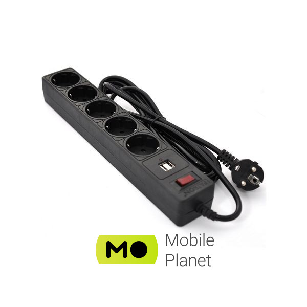 Мережевий фільтр Patron 3m (SP-53) + 2 USB 2.0, 2.1A, 5 троянд. BLACK (EXT-PN-SP-53-USB) (UA)