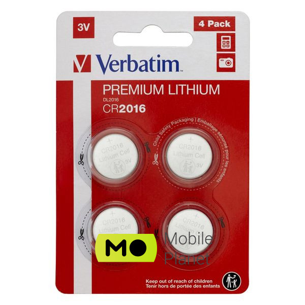 Батарейка Verbatim CR 2016 Lithium 3V*4 (49531) (UA)