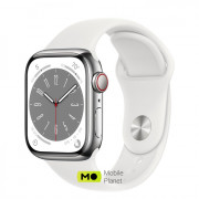 Apple Watch Series 8 GPS + Cellular 45mm Silver S. Steel Case w. White S. Band (MNKE3)