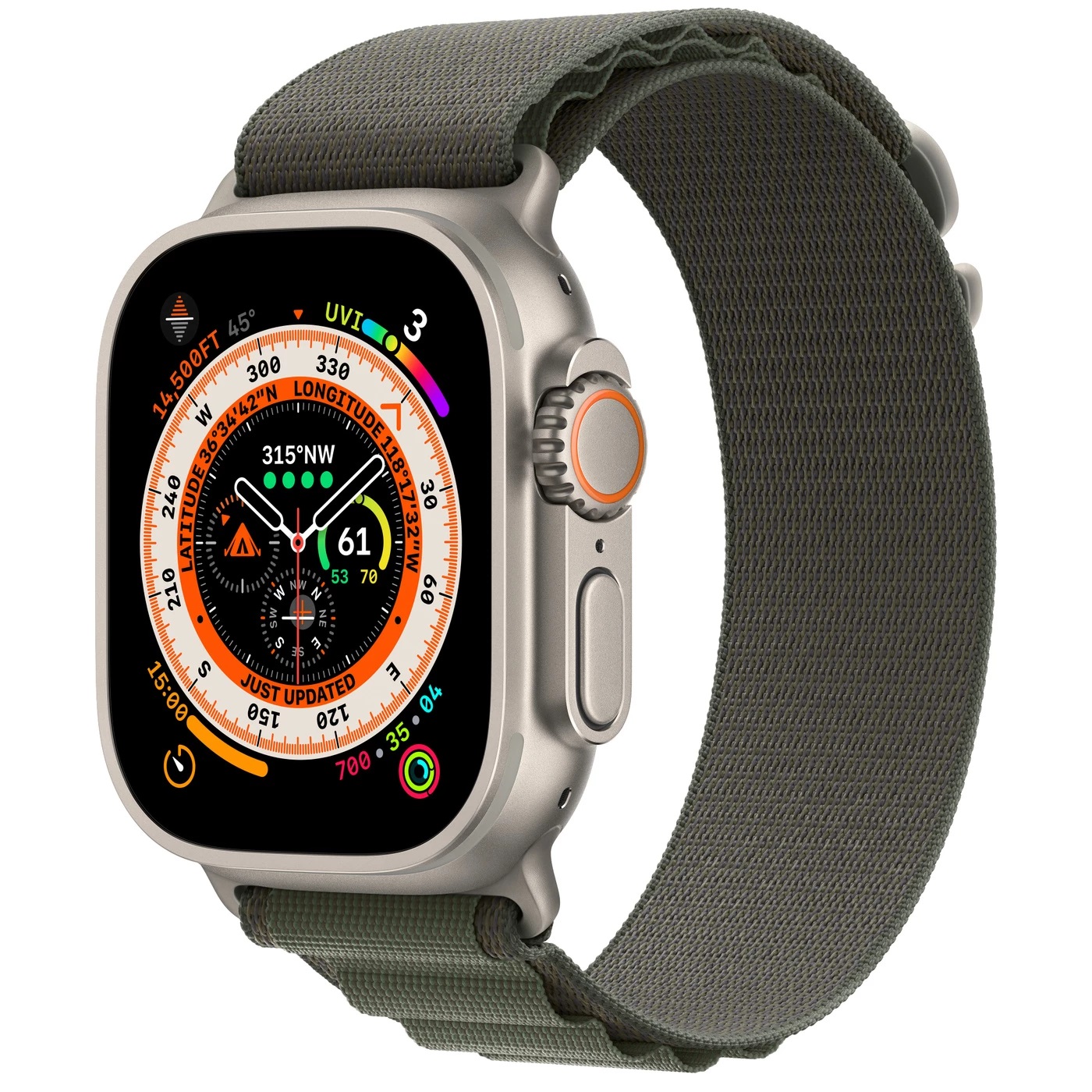 Годинники Apple Watch Ultra GPS + Cellular 49mm Titanium Case з Green Alpine Loop Small (MNHC3/MNHJ3)