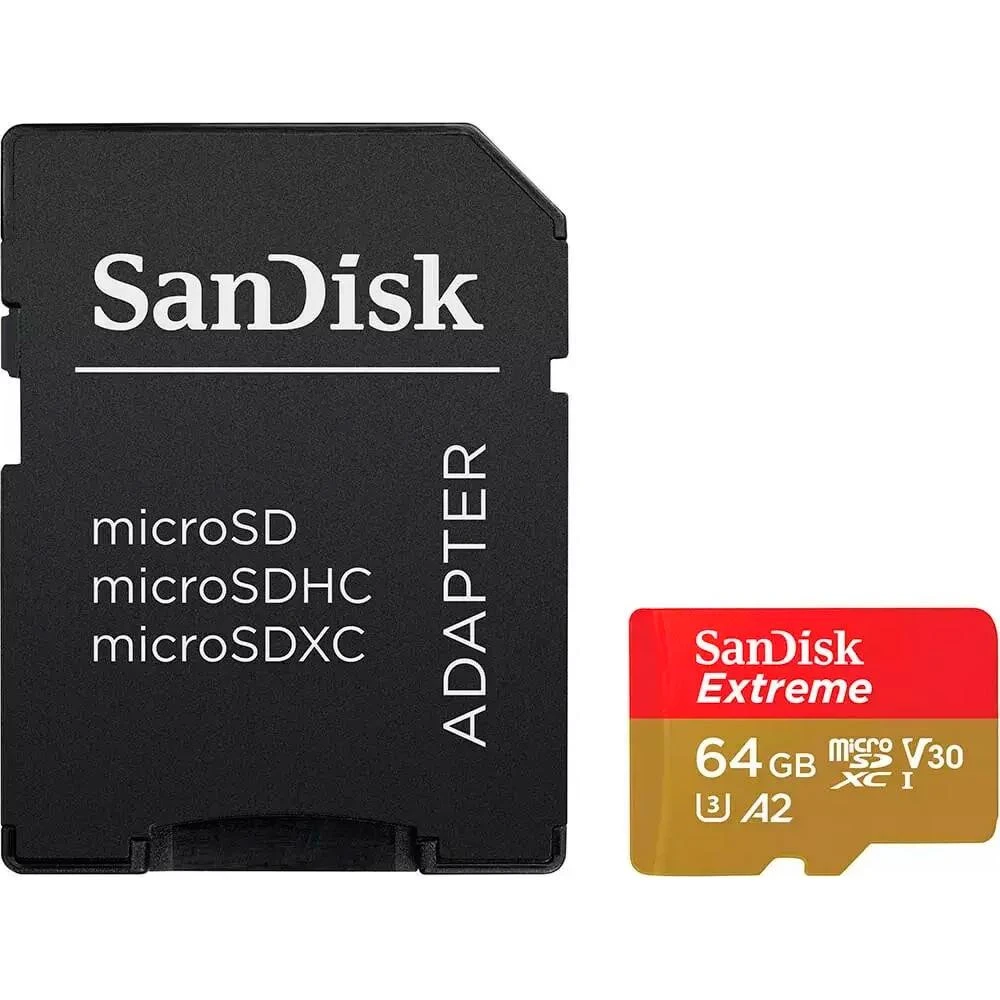 Карта пам'яті SanDisk 64 GB microSDXC UHS-I Extreme A2 + SD adapter (SDSQXAH-064G-GN6AA) (UA)