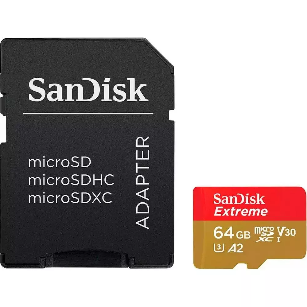 Карта памяти SanDisk 64 GB microSDXC UHS-I Extreme A2 + SD adapter (SDSQXAH-064G-GN6AA) (UA)